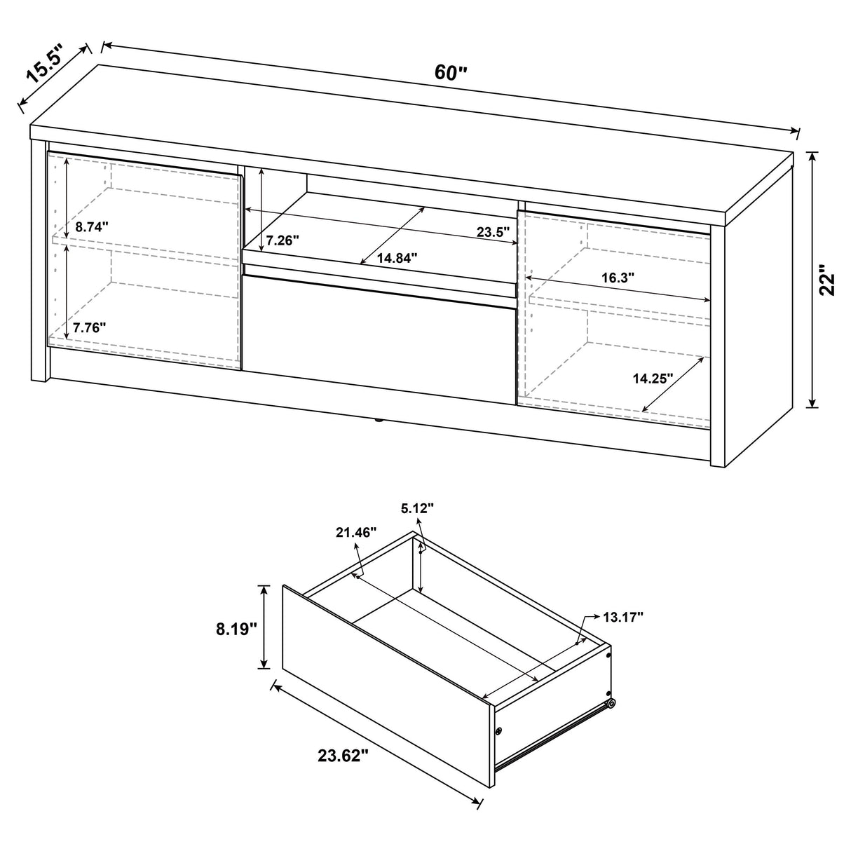 Winfield 60-Inch Black TV Stand Media Console