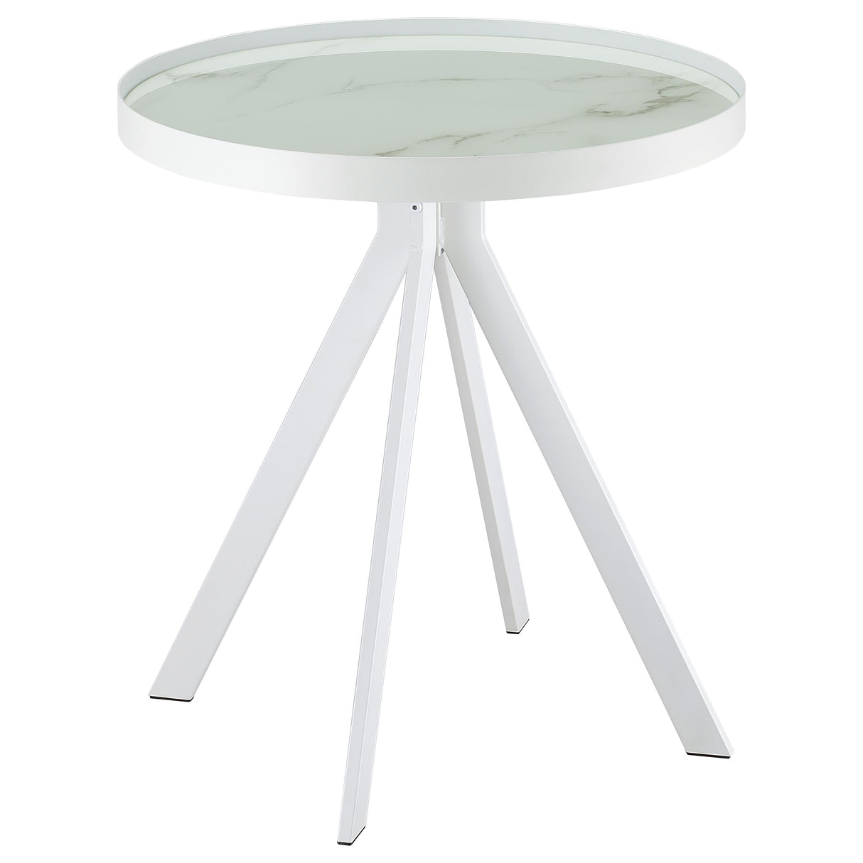 Briggs Round Marble Printed Glass Top End Table White