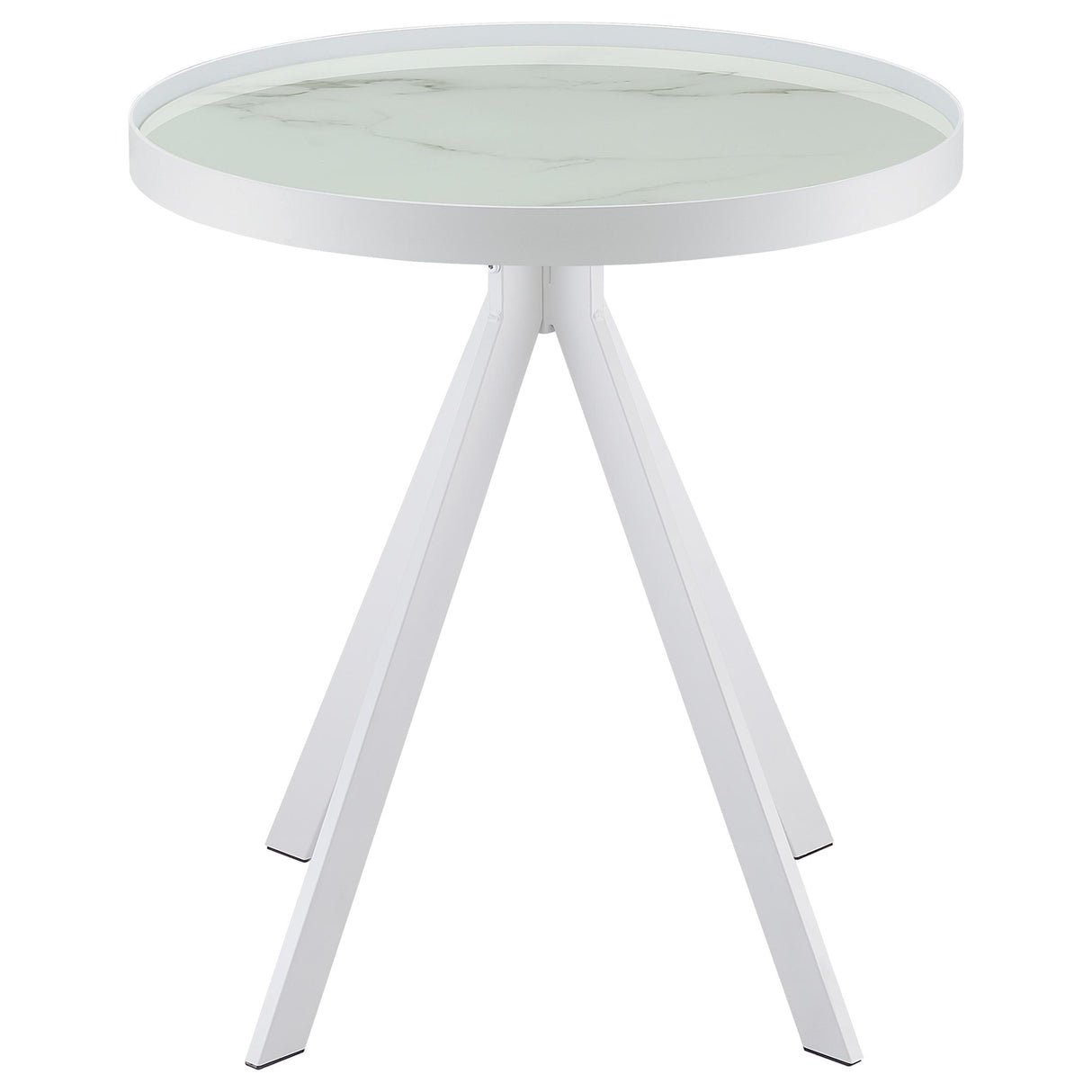 Briggs Round Marble Printed Glass Top End Table White