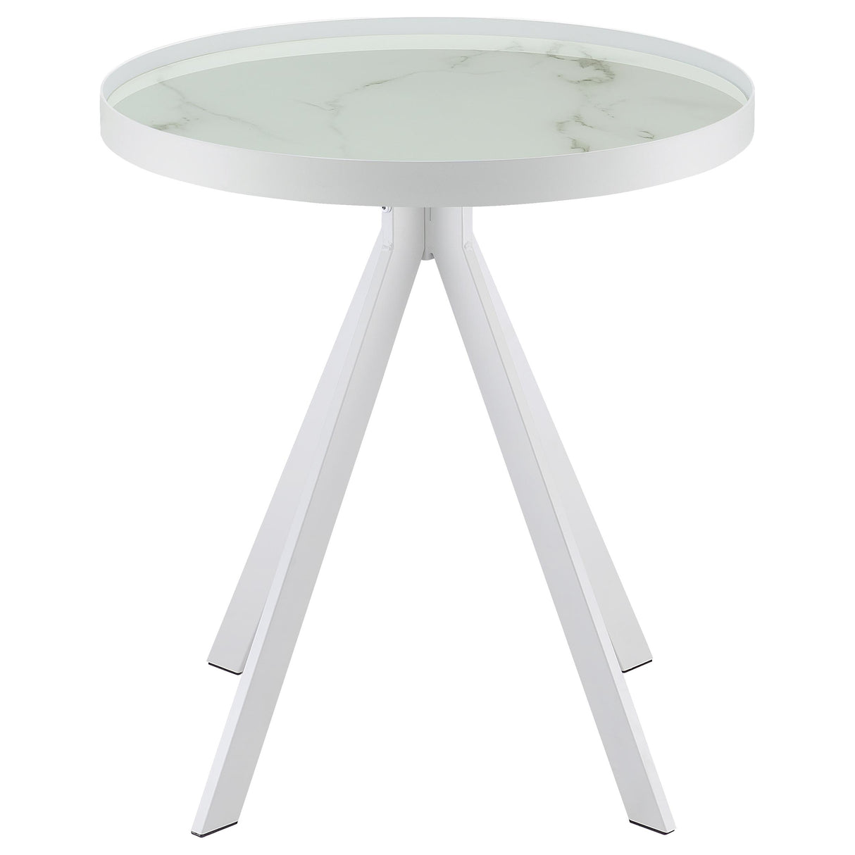 Briggs Round Marble Printed Glass Top End Table White