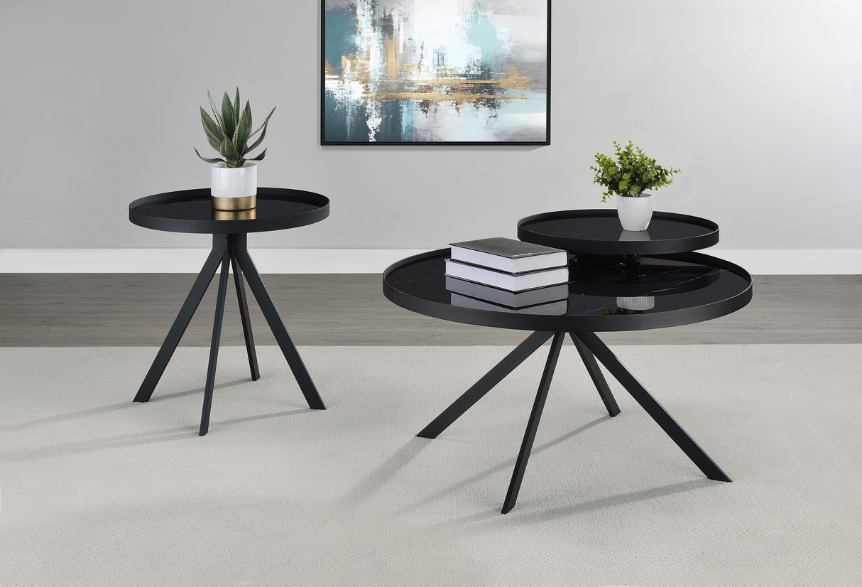 Briggs Round Marble Printed Glass Top Coffee Table