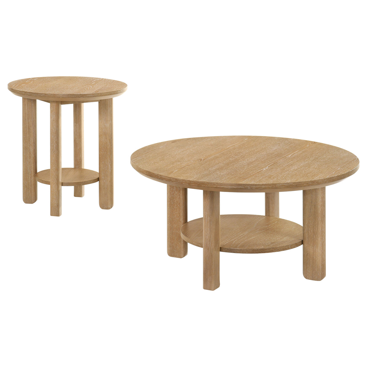 Ottowa 2-Piece Round Wood Coffee Table Set Light Oak