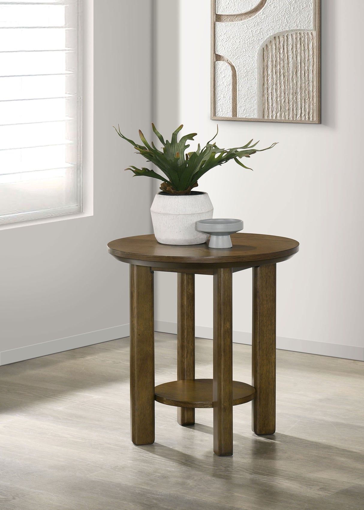 Ottowa 22-Inch Round Wood Side Table with Shelf, Brown
