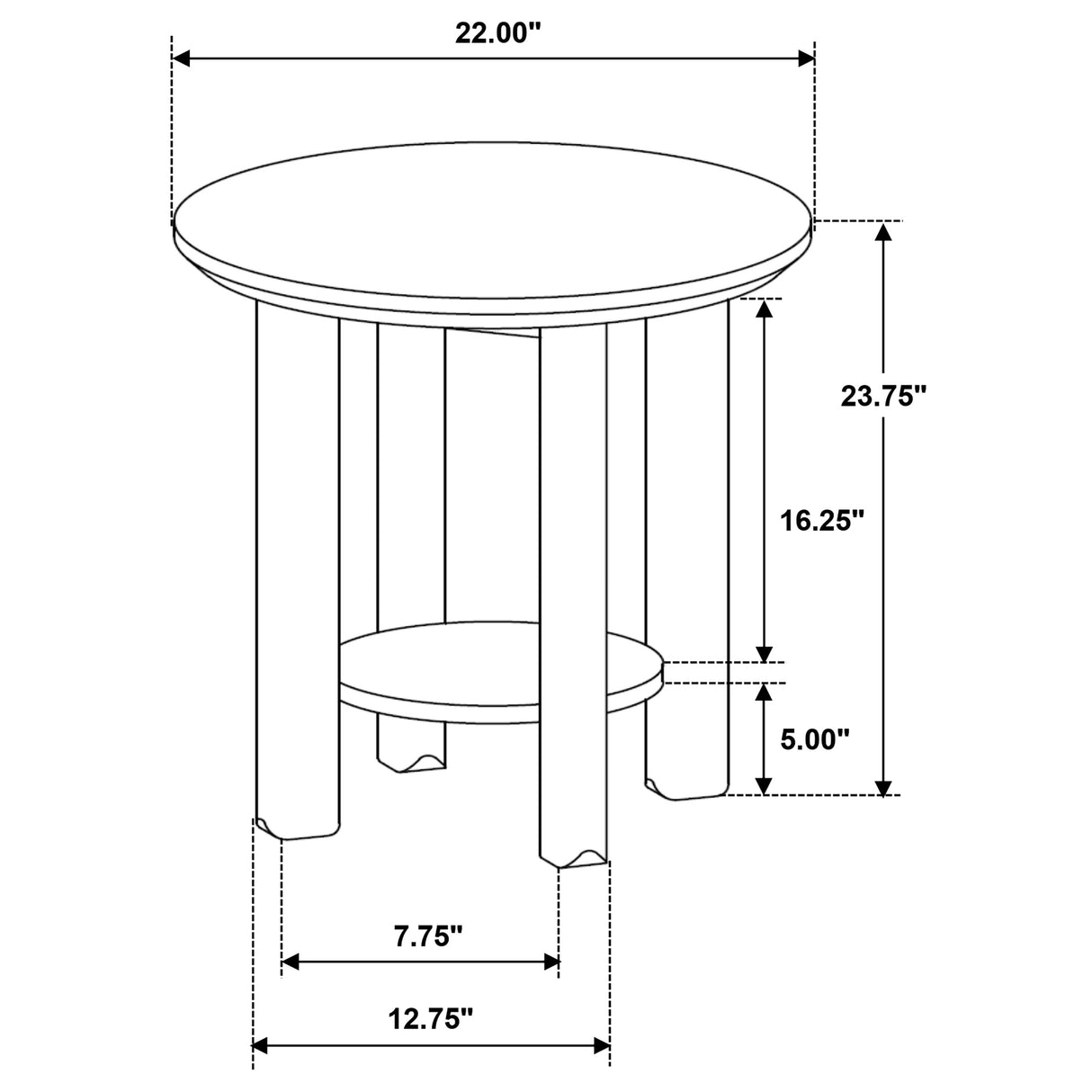 Ottowa 22-Inch Round Wood Side Table with Shelf, Brown