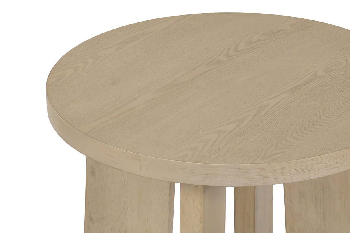 Natural Oak Round End Table in Ash Veneer and Rubberwood