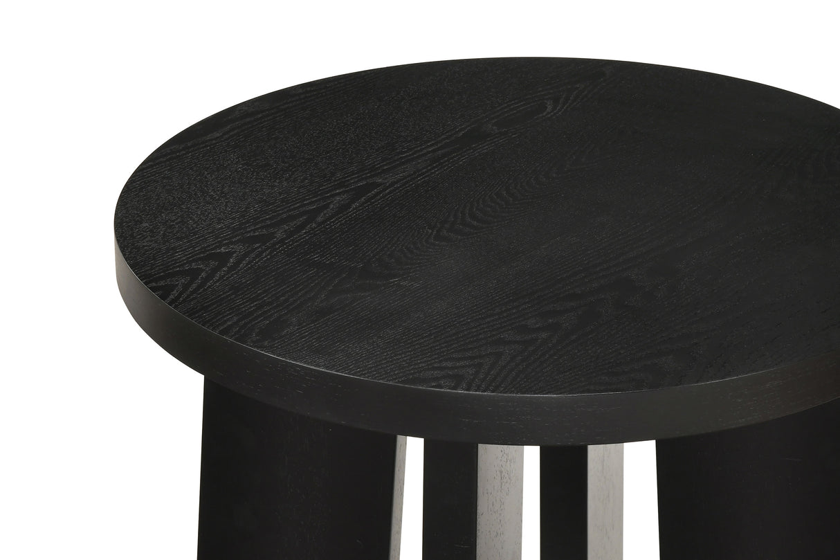 Black Ash Veneer Round End Table with Rubberwood Base