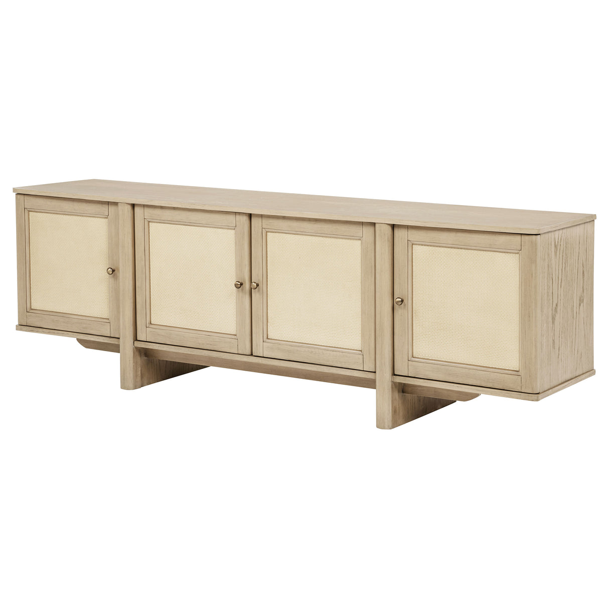 Kailani 79-Inch 4-Door Cane TV Stand, Beige Oak