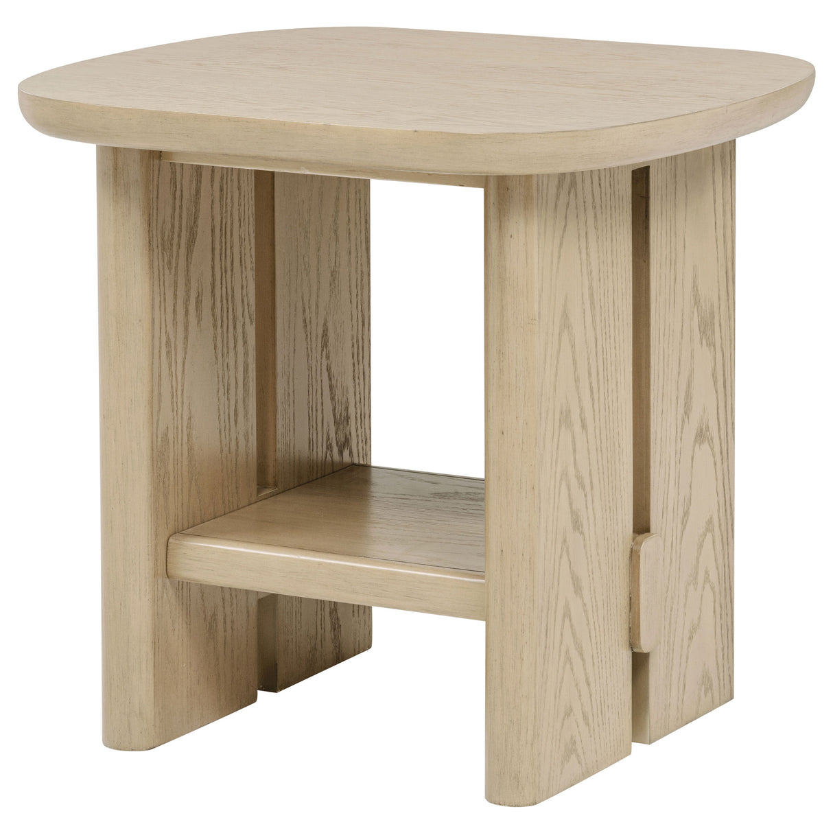 Kailani Coastal Square End Table with Shelf, Beige Oak