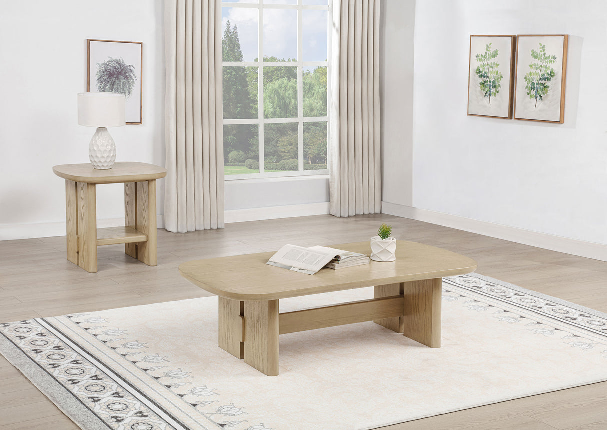 Kailani 2-Piece Coastal Coffee and End Table Set, Beige Oak