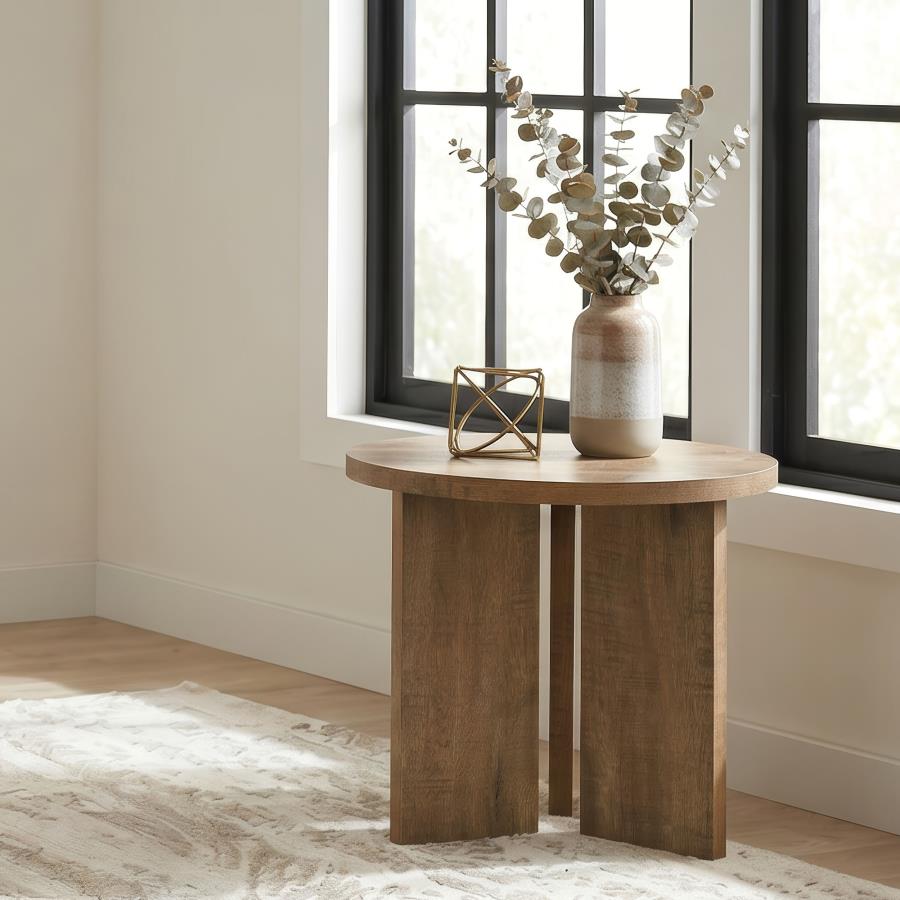 Aragon Round Panel Base End Table - Mango