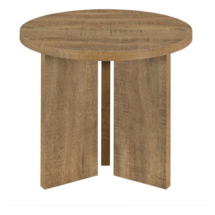 Aragon Round Panel Base End Table - Mango
