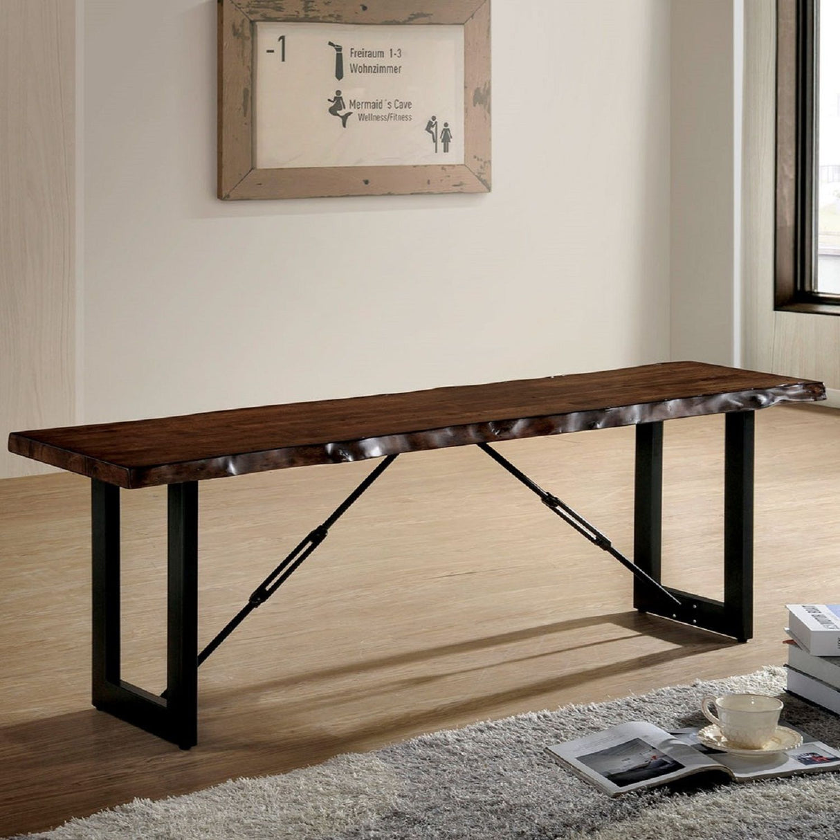 U - Shape Bench With 2 Tone - Black / Walnut