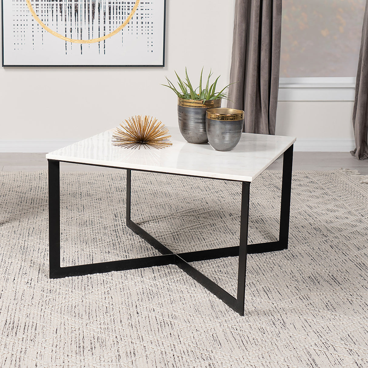 Tobin Square Marble Top Coffee Table, White and Black
