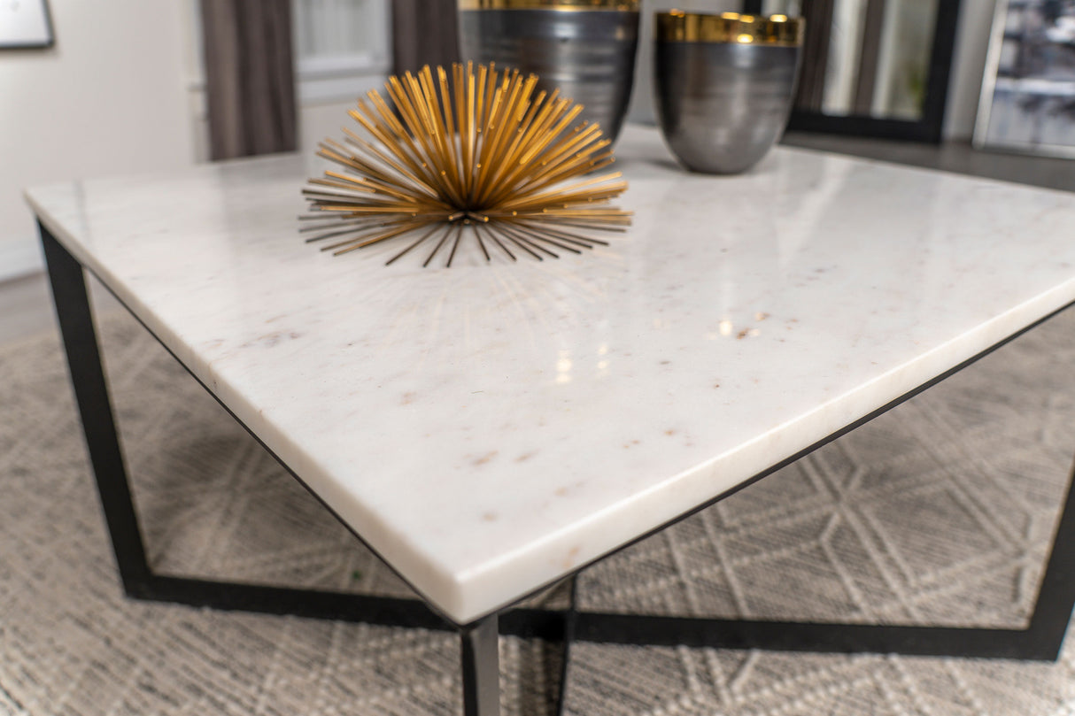 Tobin Square Marble Top Coffee Table, White and Black