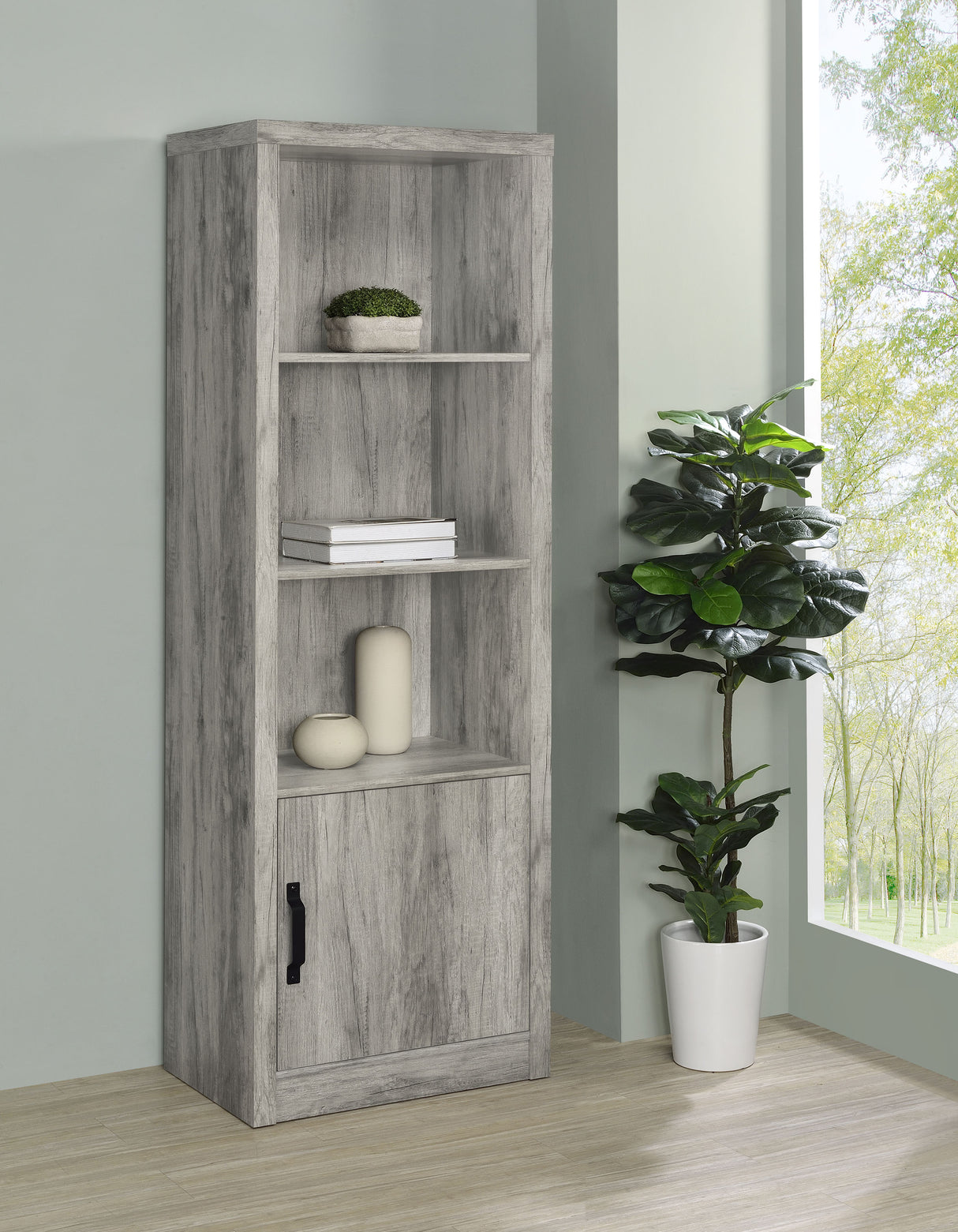 Burke 4-Shelf Media Tower in Grey Driftwood