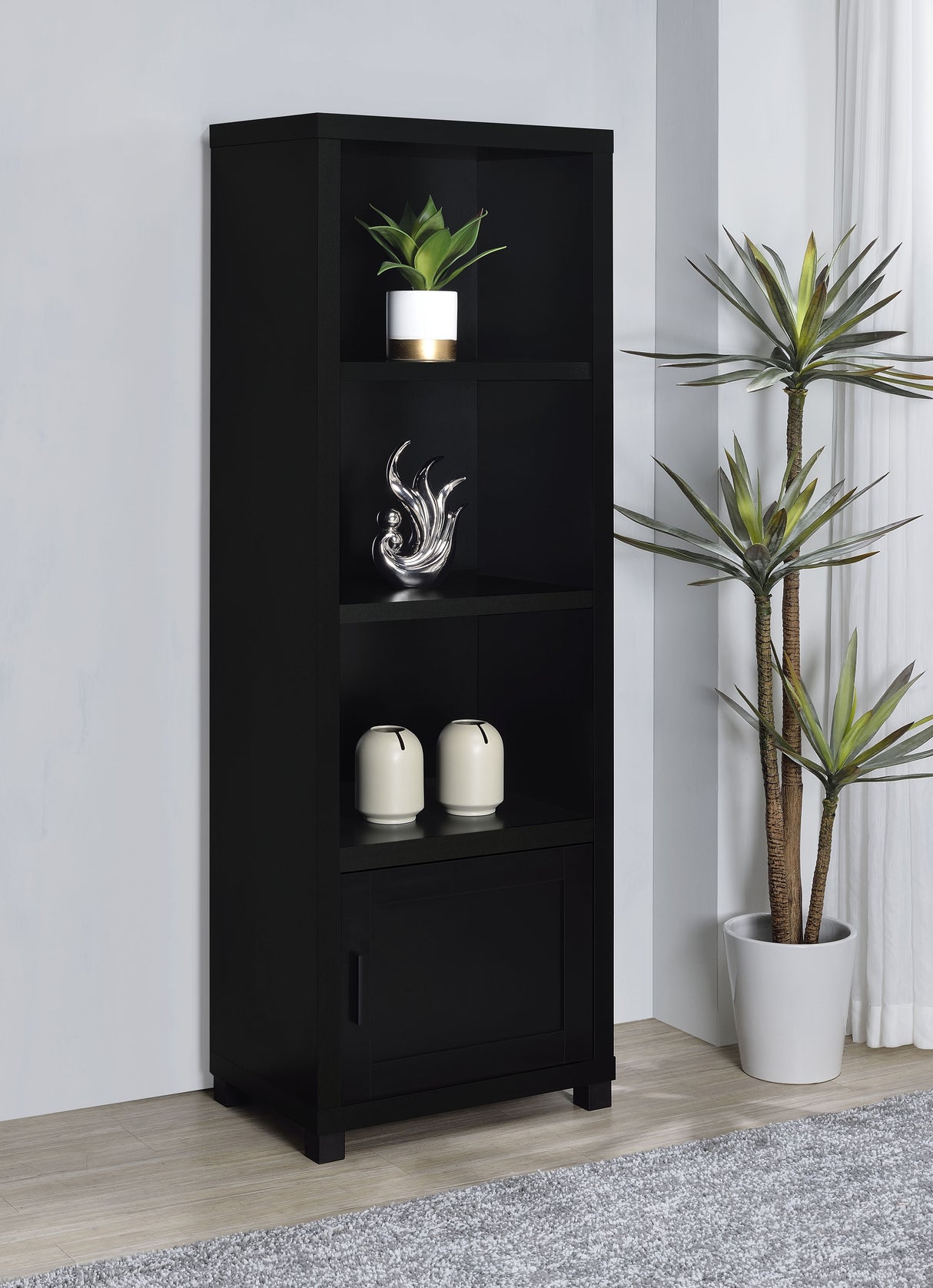 Jupiter 3-Shelf Black Media Tower with Cabinet