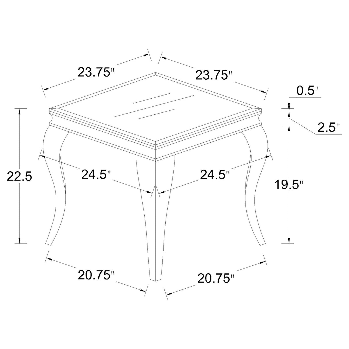 Carone Square Glass Top End Table White Chrome