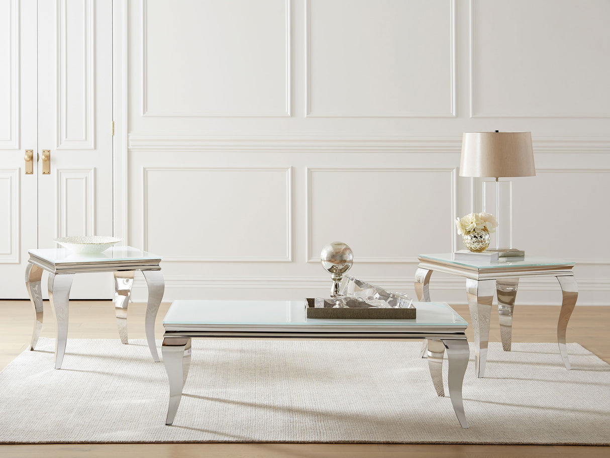 Carone Square Glass Top End Table White Chrome
