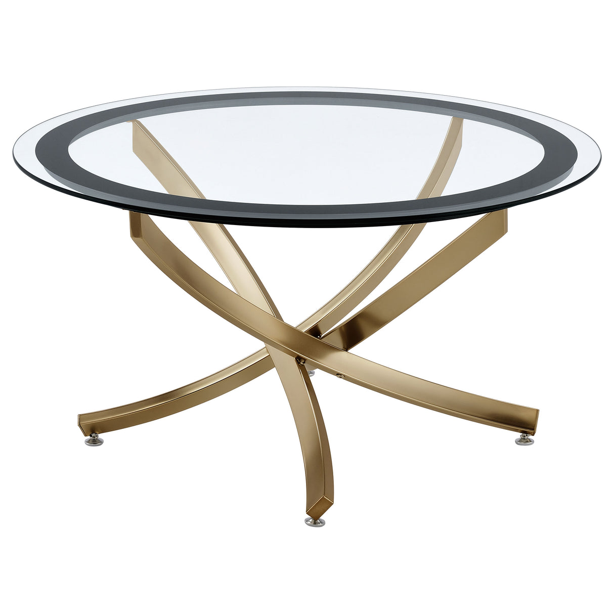 Brooke Round Glass Top Coffee Table with Rose Brass Base