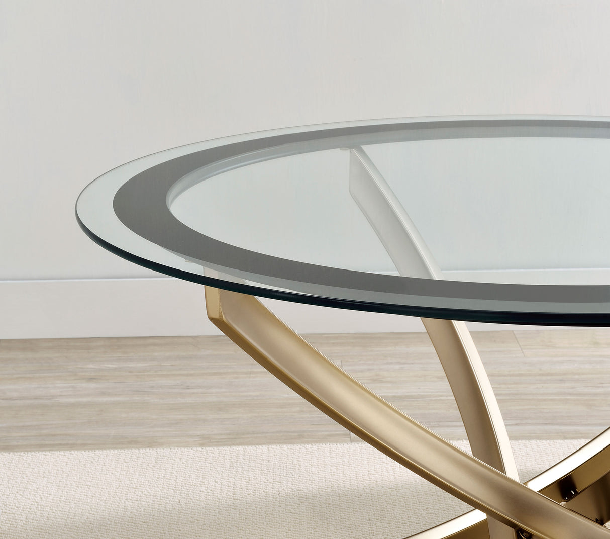 Brooke Round Glass Top Coffee Table with Rose Brass Base