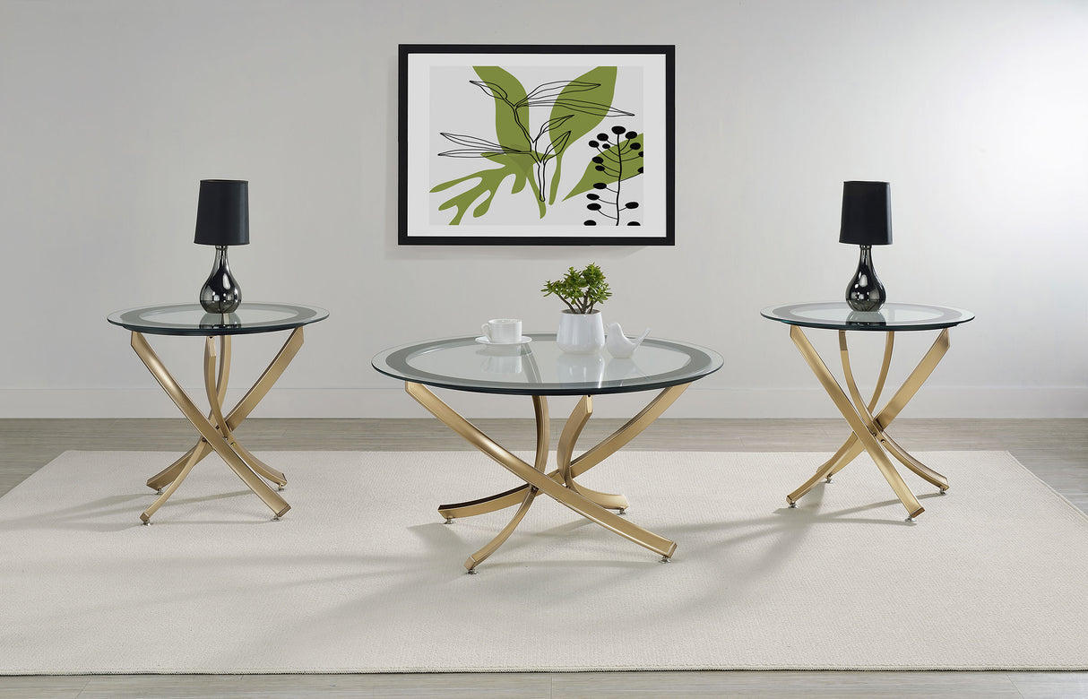 Brooke Round Glass Top Coffee Table with Rose Brass Base
