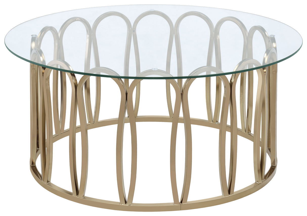 Monett Round Glass Top Coffee Table in Chocolate Chrome