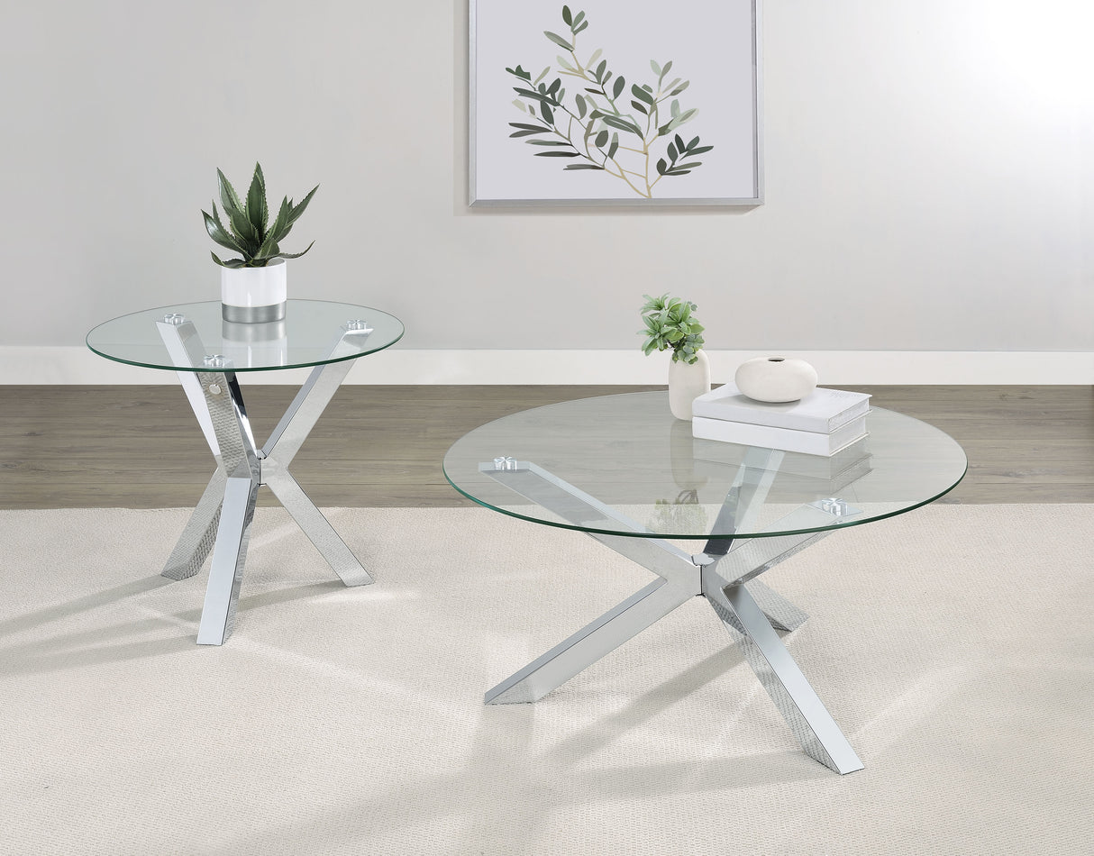 Kenzie Round Tempered Glass Top End Table Chrome