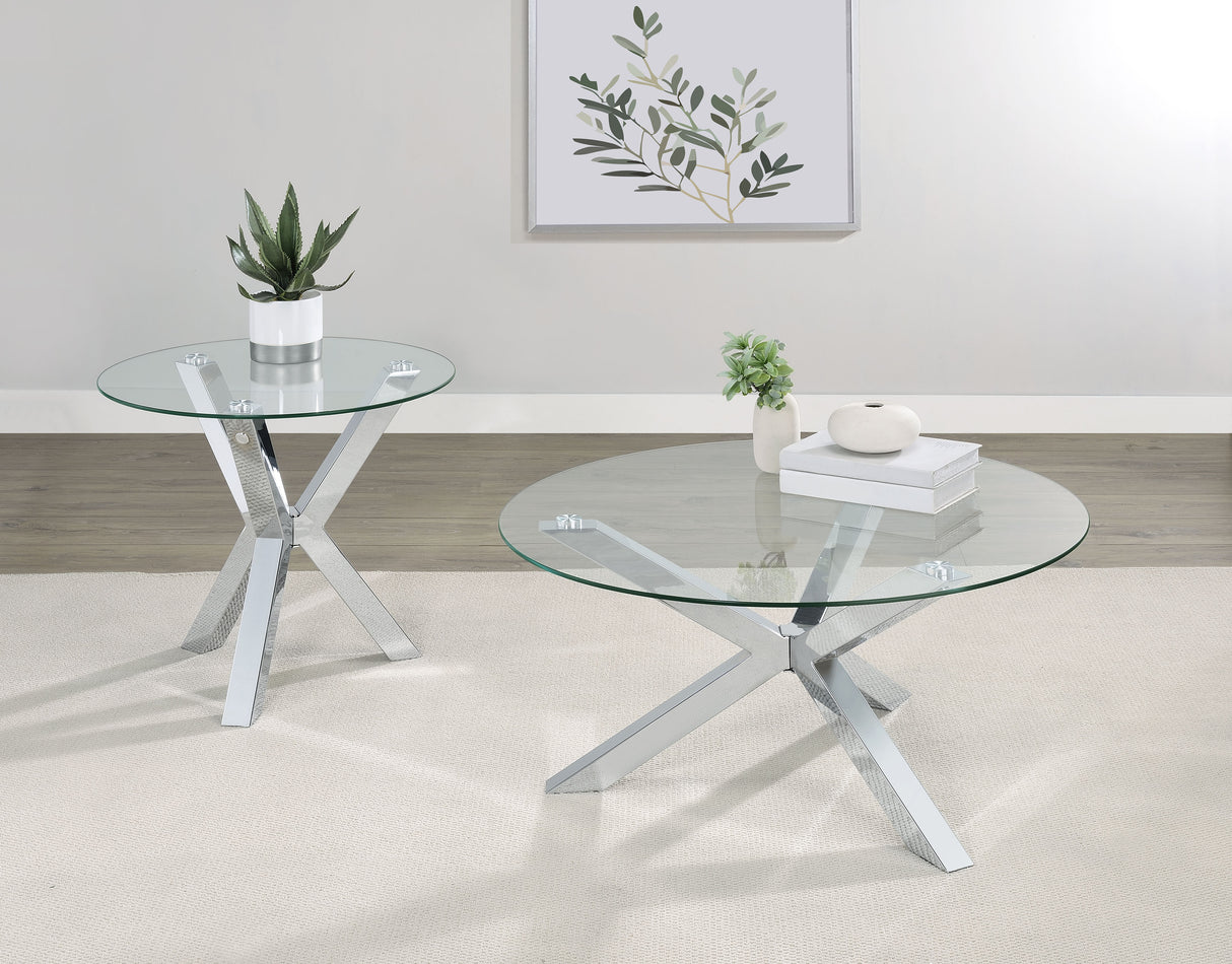 Kenzie 2-Piece Round Coffee and End Table Set Chrome