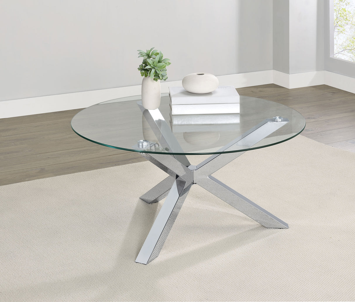 Kenzie Round Tempered Glass Top Cocktail Table Chrome