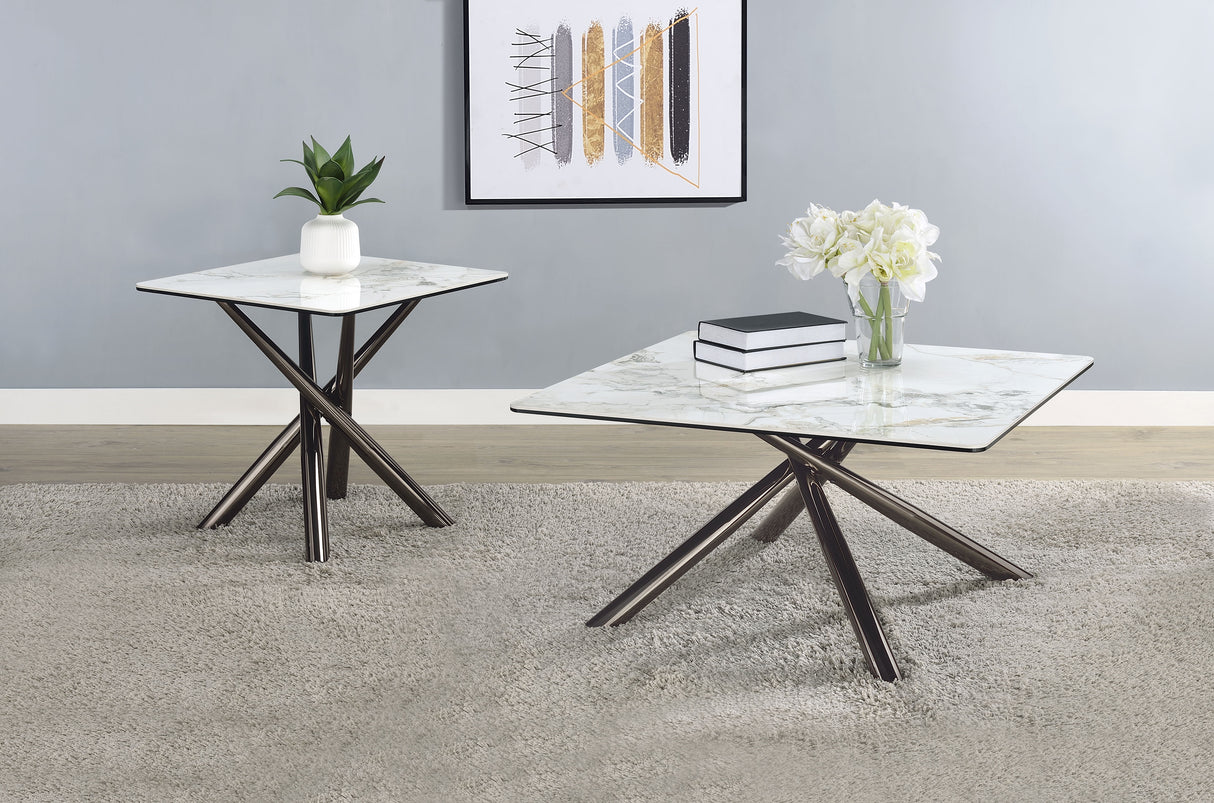 Carvell 2-Piece Square Coffee and End Table Set, Mirage White