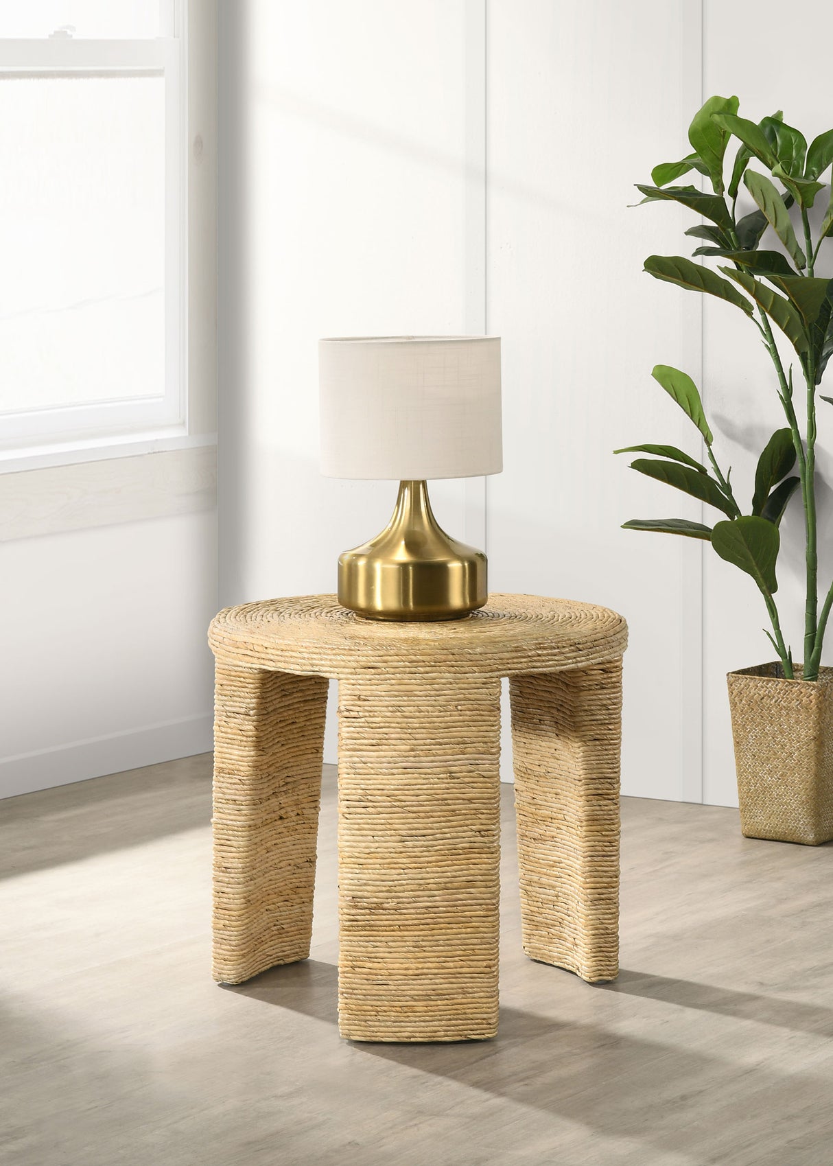 Artina Woven Rattan Round Side Table, Natural Brown