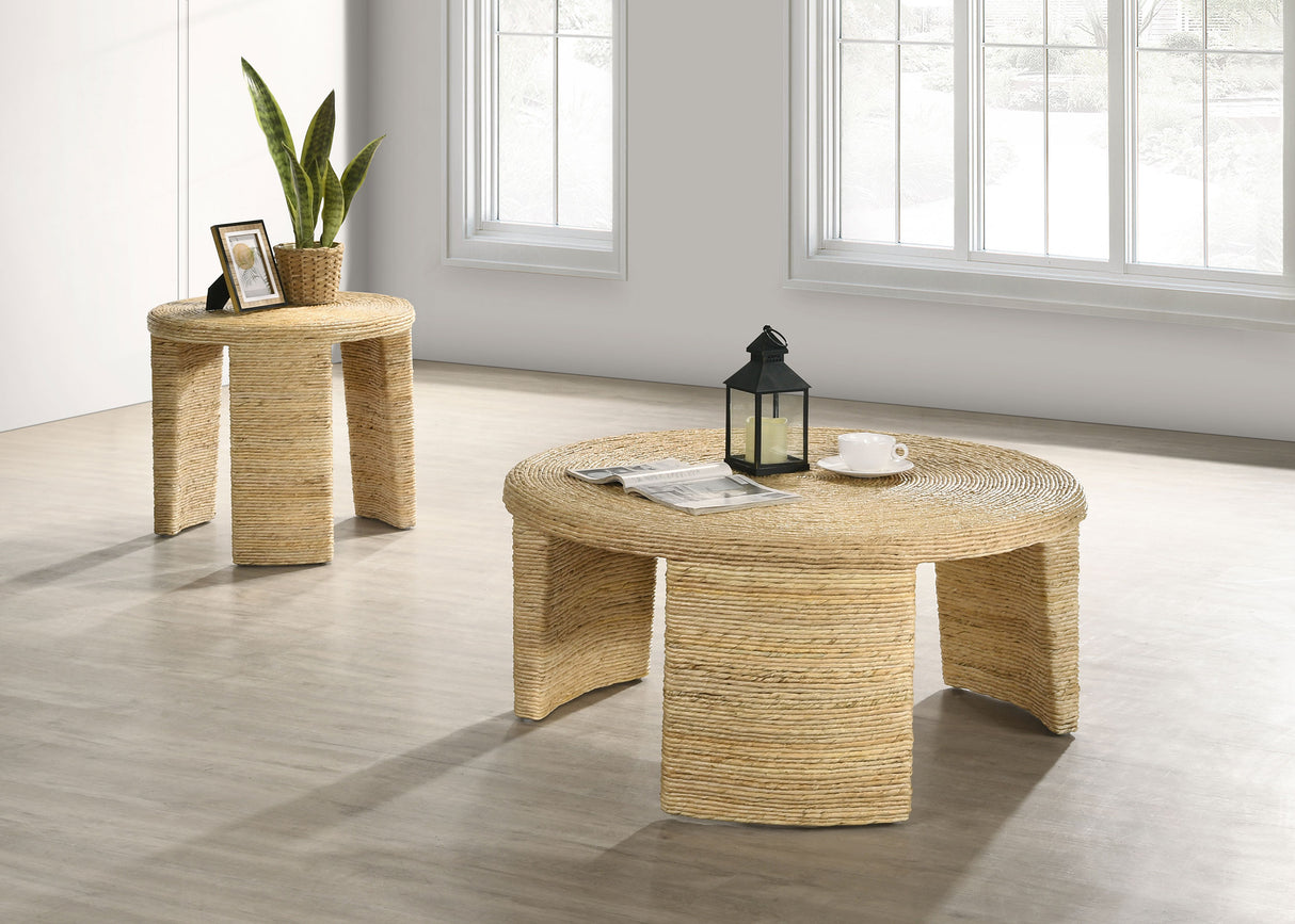Artina Woven Rattan Round Side Table, Natural Brown
