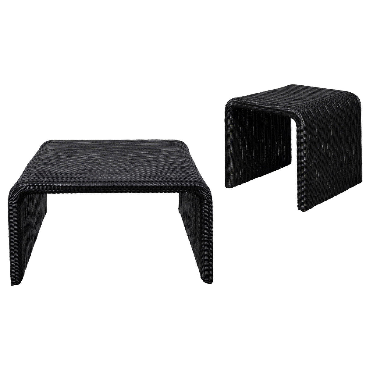 Cahya 2-Piece Rattan Coffee and End Table Set, Black