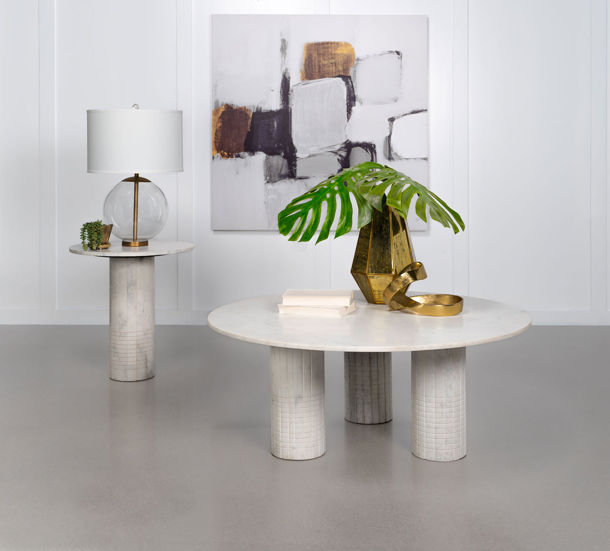 Astoria 2-Piece Marble Coffee and End Table Set, White