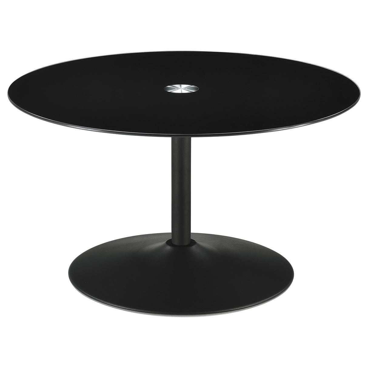 Ganso 2-Piece Round Glass Top Coffee and End Table Set, Black