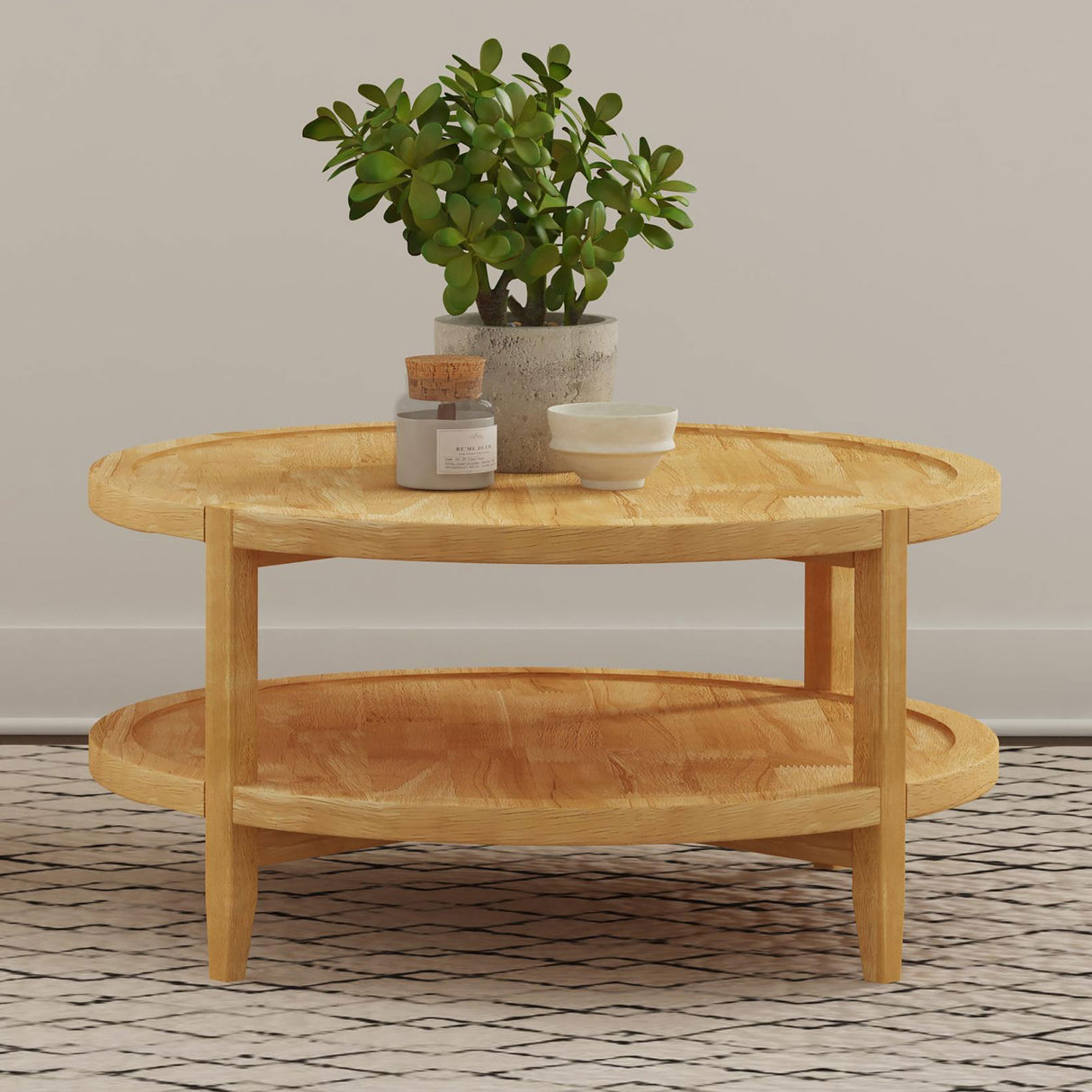 Camillo Round Solid Wood Coffee Table in Maple Brown