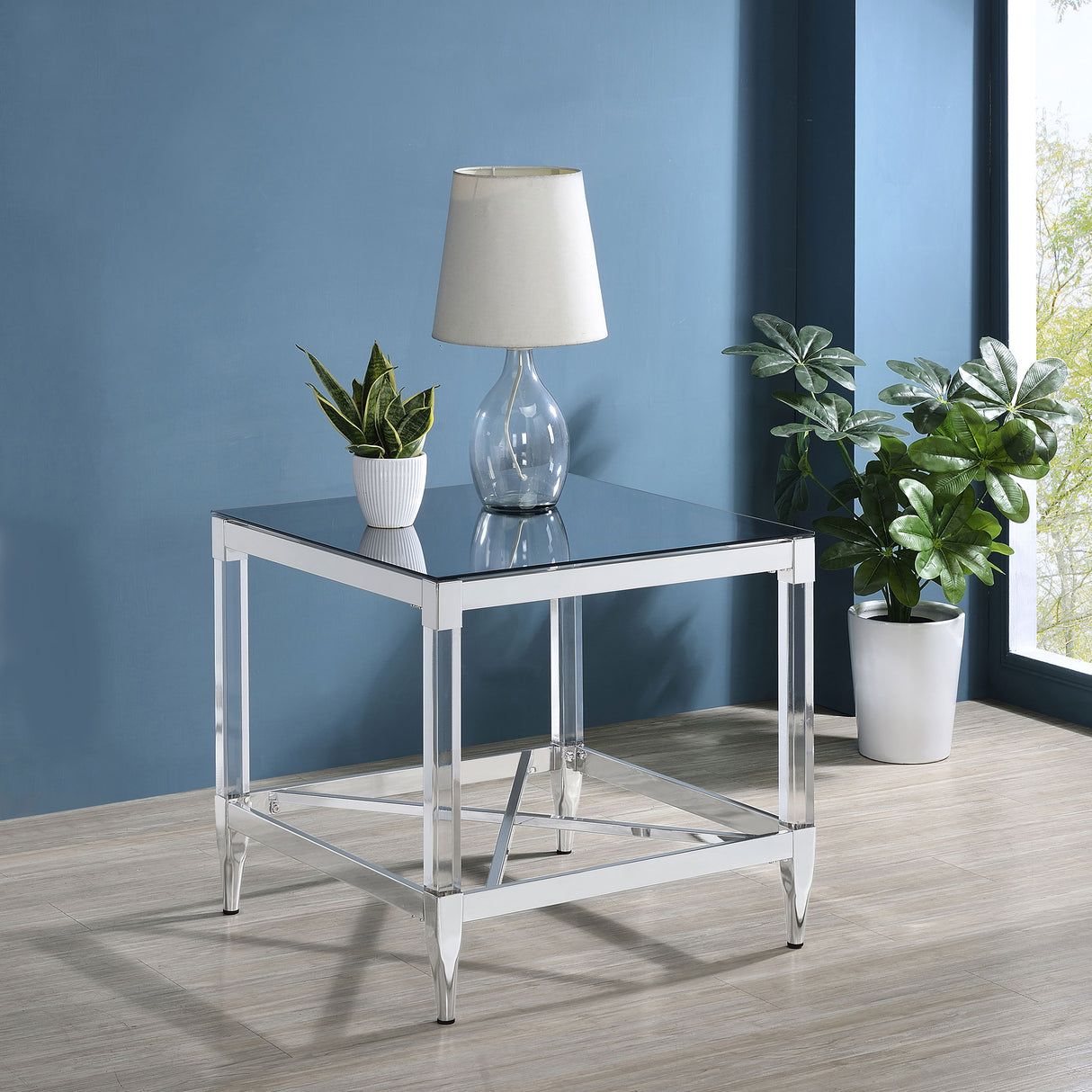 Lindley Square Mirrored End Table with Chrome Frame