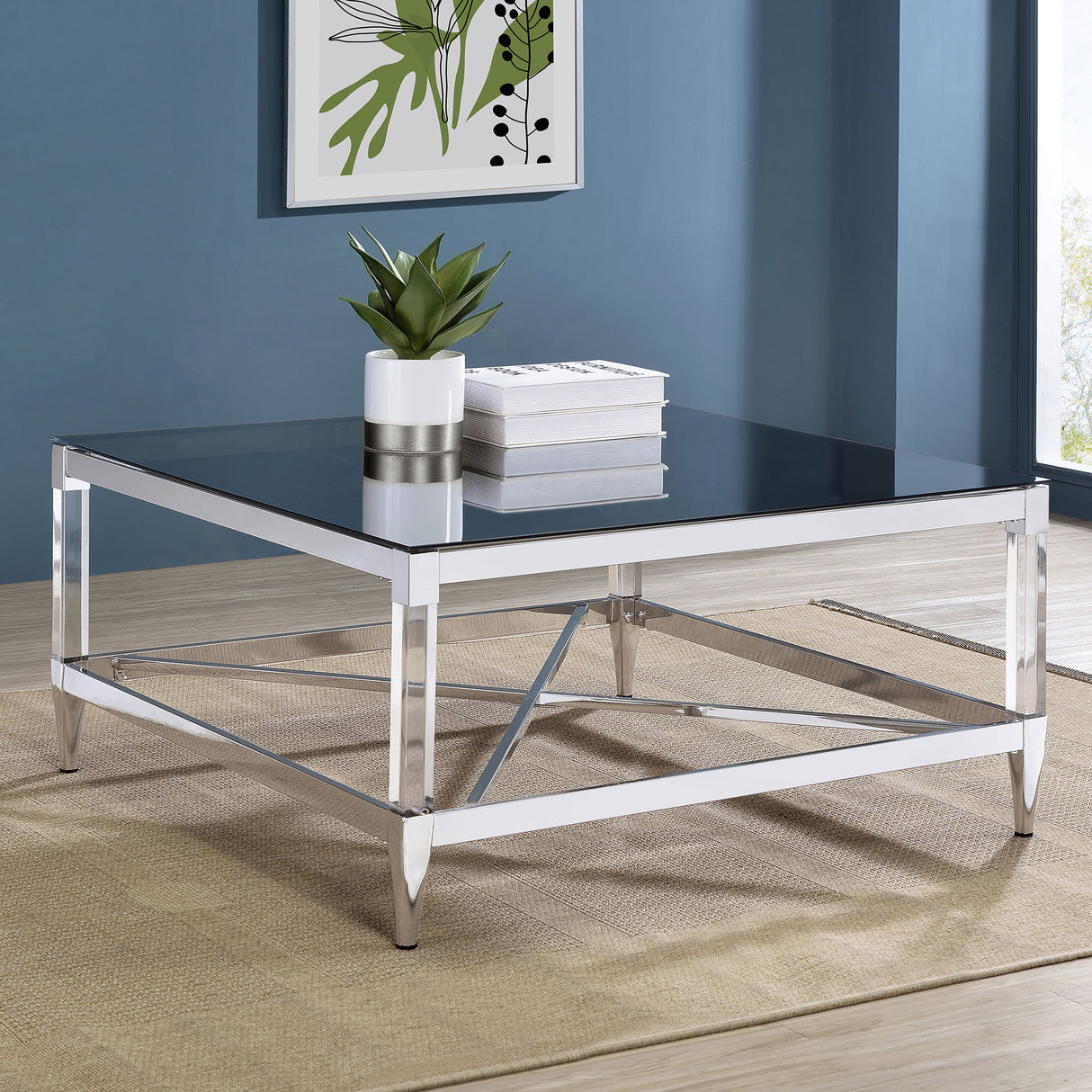 Lindley Square Tempered Mirror Coffee Table Chrome