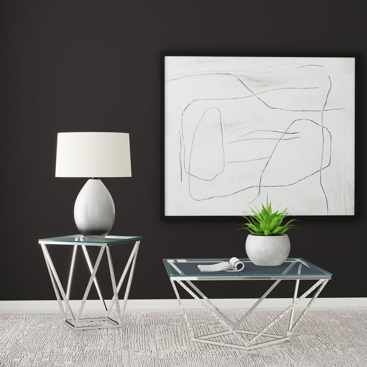 Brittania Square Glass Top Geometric End Table