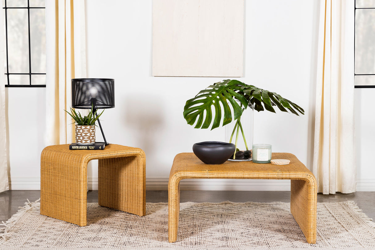Cahya 2-Piece Rattan Coffee and End Table Set, Natural