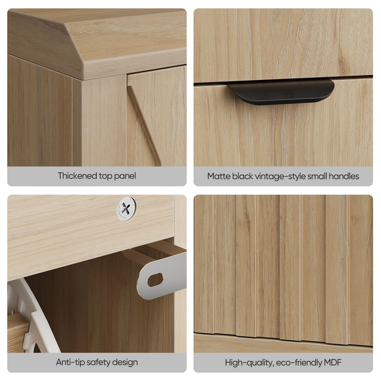 Entryway Shoe Cabinet With Vertical Carved Panels - Oak