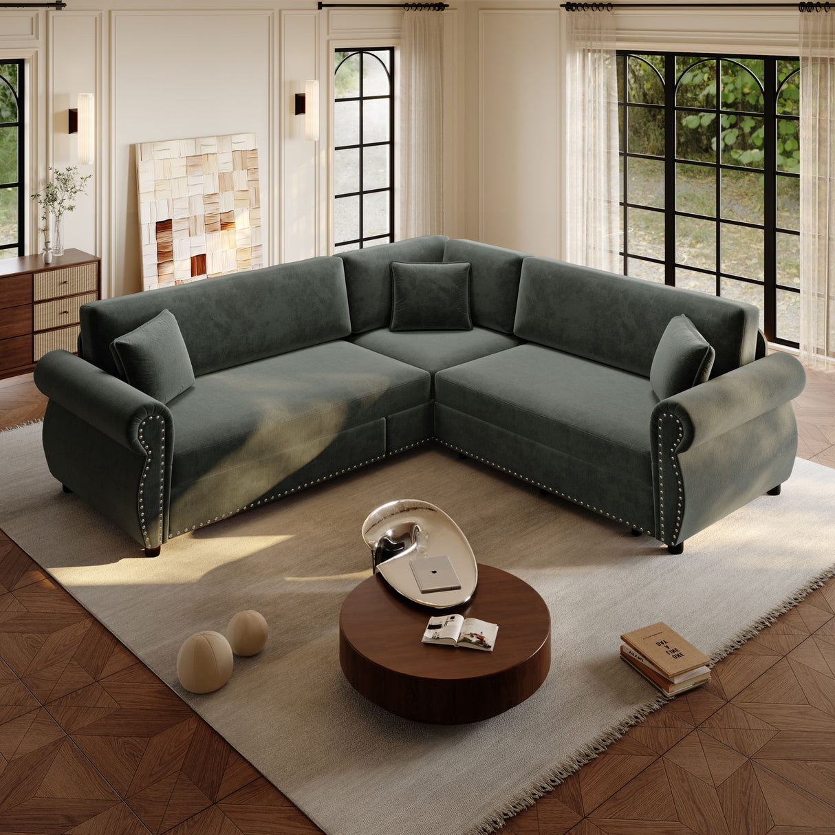 L-Shaped Sofa Couch With Pull-Out Bed