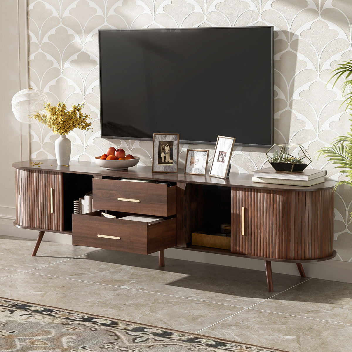 TV Stand For 80" TV, Entertainment Center With Storage - Dark Brown