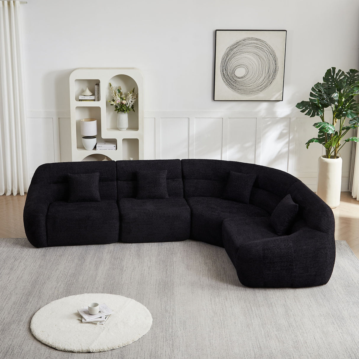 Luxury Curved Corner Sectional Sofa With 4 Pillows