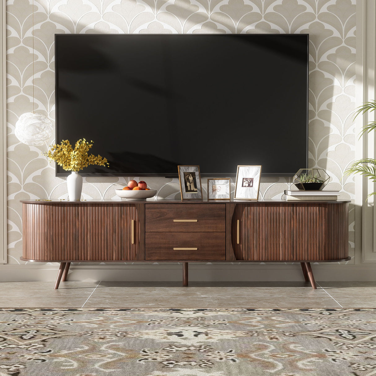 TV Stand For 80" TV, Entertainment Center With Storage - Dark Brown