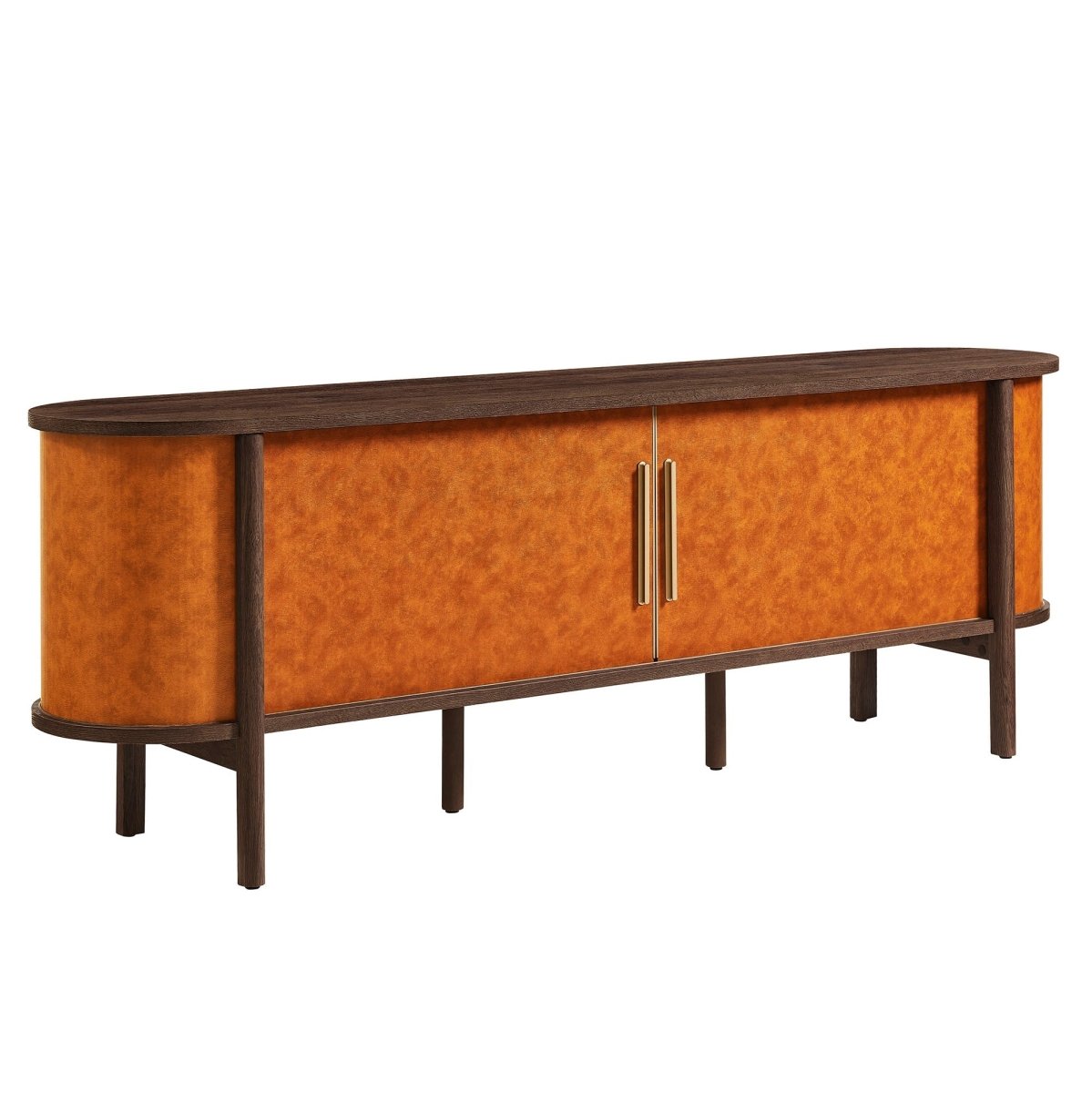 71 Inch Curved Vegan Leather Oval TV Stand in Walnut Tan - TV Stands available at Alpine Outlets in Denver