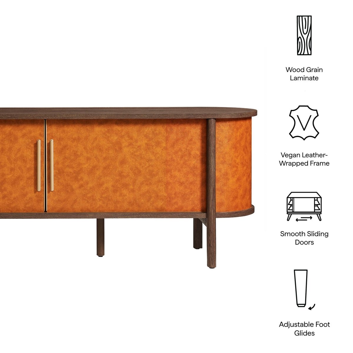 71 Inch Curved Vegan Leather Oval TV Stand in Walnut Tan - TV Stands available at Alpine Outlets in Denver