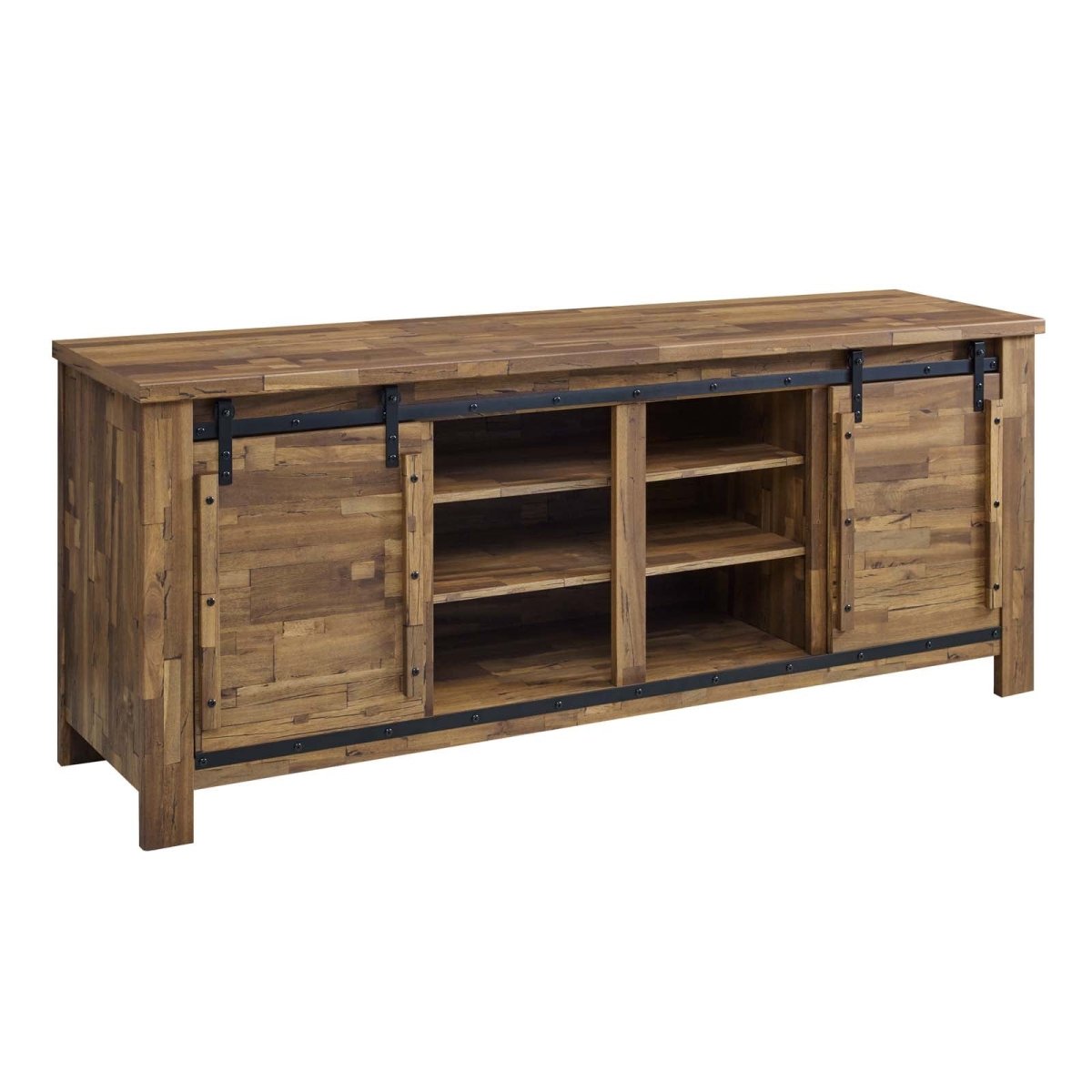 71 Inch Rustic Sliding Door TV Stand in Walnut - TV Stands available at Alpine Outlets in Denver