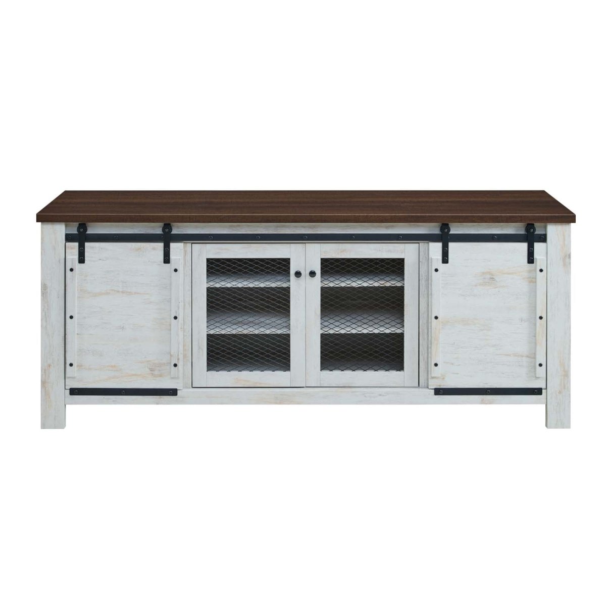 71 Inch Rustic Sliding Door TV Stand in White - TV Stands available at Alpine Outlets in Denver