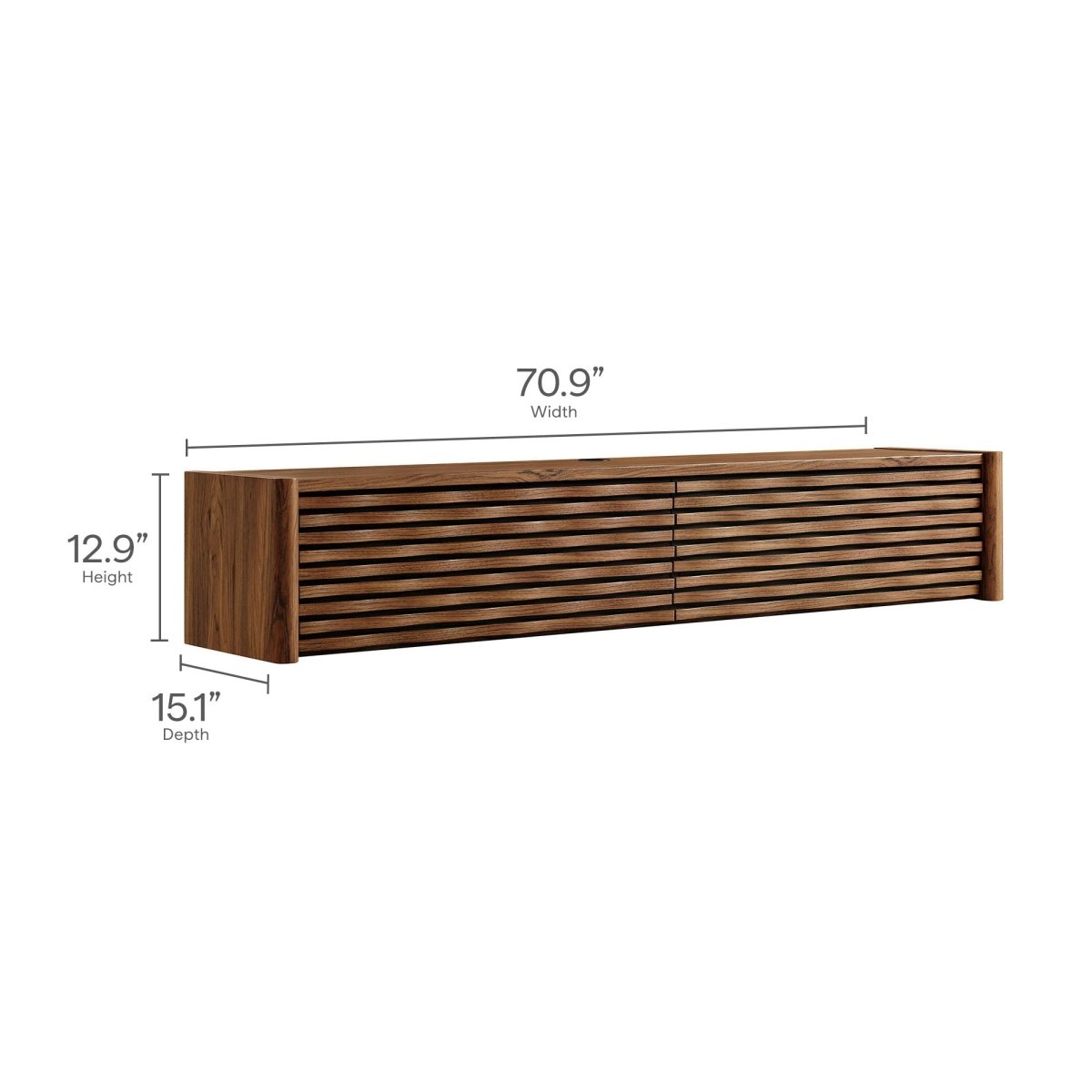 71 Inch Sculpted Wall - Mounted TV Cabinet in Walnut - TV Stands available at Alpine Outlets in Denver